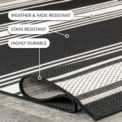 Black and White Striped Synthetic 5' x 8' Indoor/Outdoor Rug