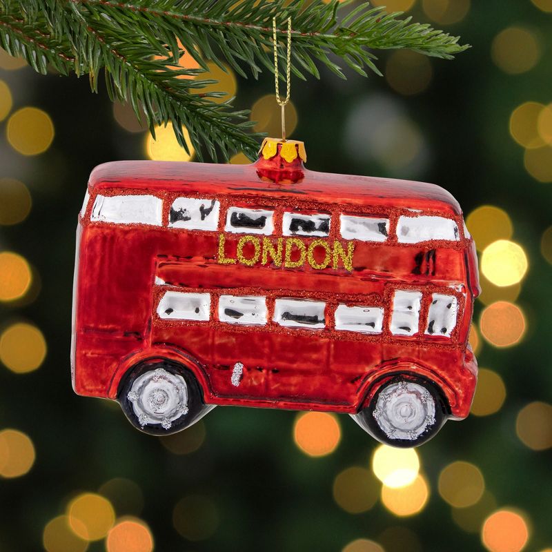 NORTHLIGHT 4.25'' Double Decker "London" Tour Bus Glass Christmas Ornament - Red, 2 of 7