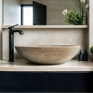 Oval Travertine Vessel Sink – 14.57 x 19.49 Inch Handcrafted Marble Bathroom Sink Polished Finish, Durable Stone Basin Modern and Traditional Designs - 1 of 4