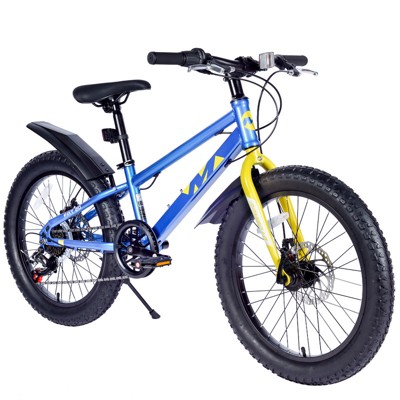 Aukfa Kids Mountain Bike Fat Tire 20 Inch 7 Speed Transmission with Fenders, Suitable for Girls and Boys Over 5 Years Old