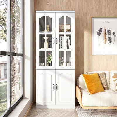FUFU&GAGA Multifunctional Tempered Glass Cabinet Modular Storage Cabinet Closet Bookshelf