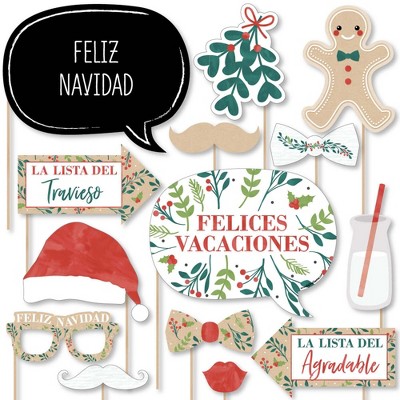 Big Dot of Happiness Feliz Navidad - Holiday and Spanish Christmas Party Photo Booth Props Kit - 20 Count