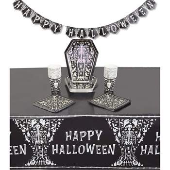 Spooky Central 74 Piece Halloween Tombstone Party Supplies - Tablecloth, Banner, Plate, Napkin, Cup & Cutlery