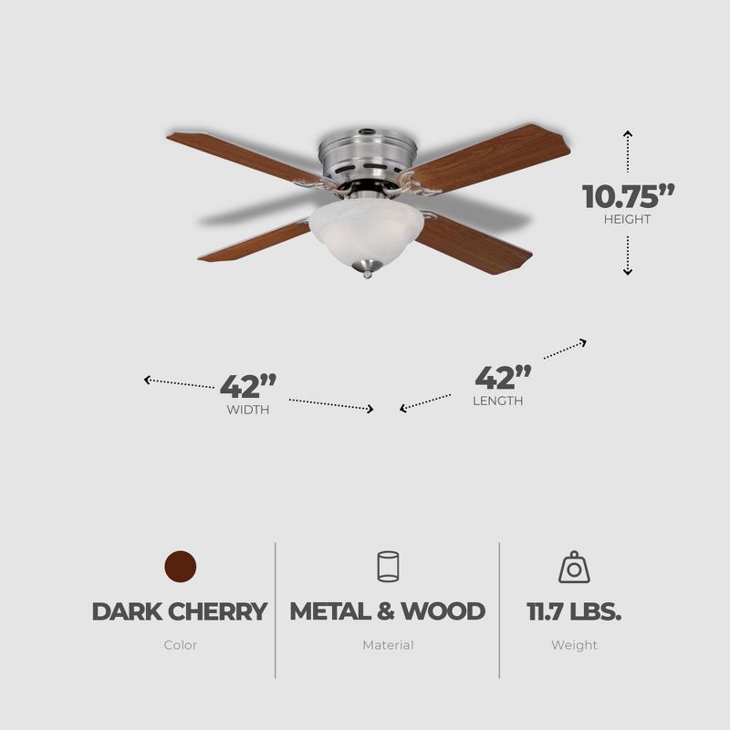 Westinghouse Hadley 42 Inch Brushed Nickel Finish Ceiling Fan with 4 Reversible Blades and Bowl Light Kit with 2 Candelabra Base Light Bulbs, 3 of 7