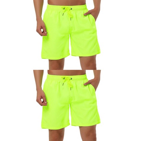 Lars Amadeus Men's Elastic Waistband Mesh Lining Surfing Swimwear Board Shorts 2 Packs Yellow 32