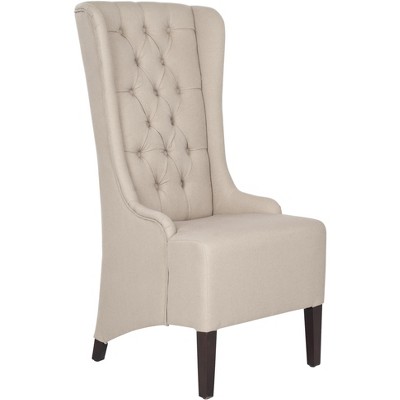 High Back Beige Linen Upholstered Wood Side Chair