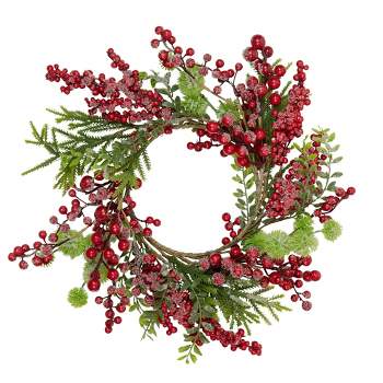 Northlight Artificial Frosted Red Berry and Pine Christmas Wreath, 16-Inch, Unlit