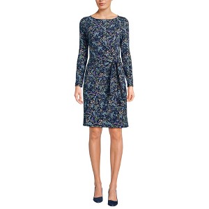 Lands' End Women's Long Sleeve Lightweight Cotton Modal Boatneck Tie Waist Dress - 1 of 3