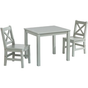 eHemco Solid Hard Wood Kids Table and X-Back Chairs, 3 Piece Set - 1 of 4