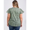 GRACE & GRANDEUR Women's Plus Size 2 Pcs Set Textured Button Down Shirts and Floral Printed Casual Blouses - 3 of 4