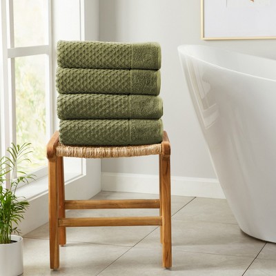 Olive Green Heavyweight Cotton Terry Bath Towel Set for Kids (Pack of 4)