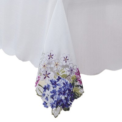 White and Purple Floral Embroidered Square Fabric Tablecloth