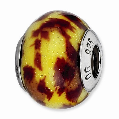 Black Bow Jewelry Sterling Silver Yellow & Brown Glitter Overlay Glass Bead Charm, 15mm