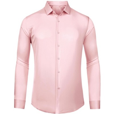INSPIRE CHIC Men's Satin Long Sleeves Button Up Business Prom Shirts