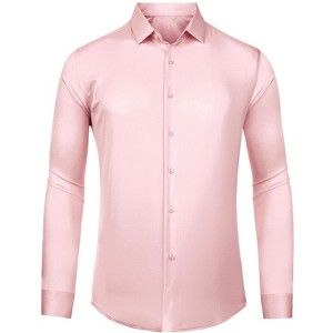 INSPIRE CHIC Men's Satin Long Sleeves Button Up Business Prom Shirts - 1 of 4