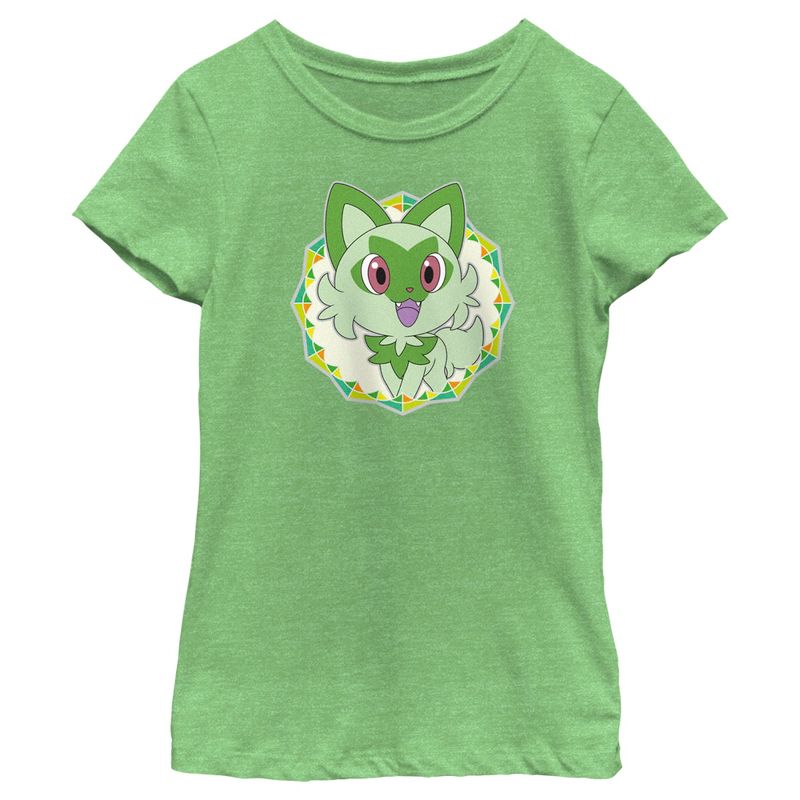 Girl's Pokemon Sprigatito Circle T-Shirt, 1 of 5
