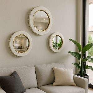 Round Wall Mirrors Modern Design Resin Glass Wood Casual Home Decor for Living Room Bedroom Office Use, Set of 3 - 18", 15", 12" White - 1 of 4