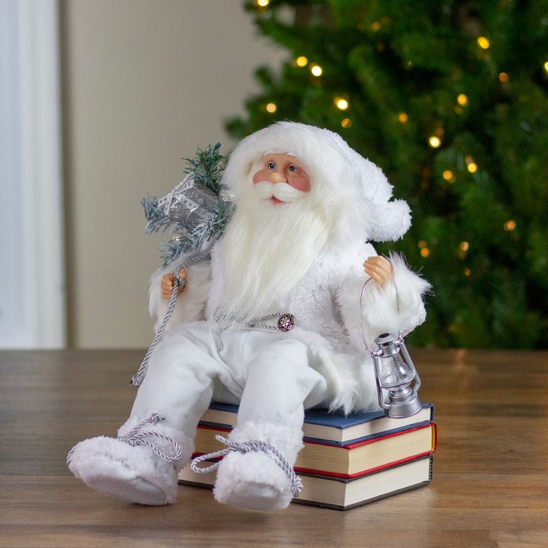 Northlight 16" White Frost Sitting Santa Claus Christmas Figure with Lantern, 4 of 5
