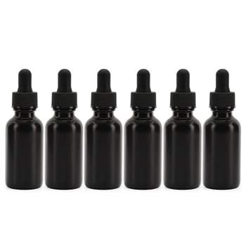Cornucopia Brands 1oz Black Coated Glass UV Resistant Eye Dropper Bottles 6pk, Cosmetic Use