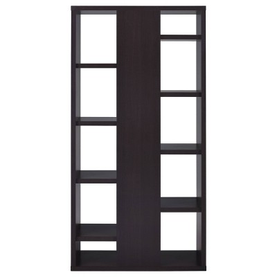 Cappuccino Contemporary 70.75'' Wood Bookcase with Staggered Shelves