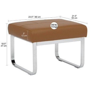 Allure 22" Caramel Brown Blended Leather Ottoman with Chrome Legs