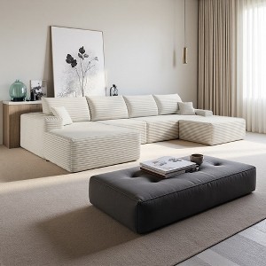135" Cloud Plush Corduroy U-Shaped Sectional Sofa with Left Chaise & Ottoman - 1 of 4