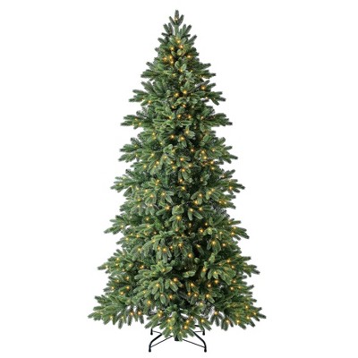 Evergreen Classics 7.5 Foot Pre Lit Virginia Fir Artificial Holiday Tree with 700 Warm White Fairy LED Lights and Metal Stand