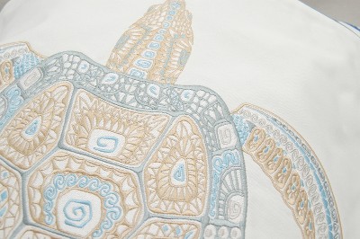 Sea Glass Embroidered Turtle Square Throw Pillow