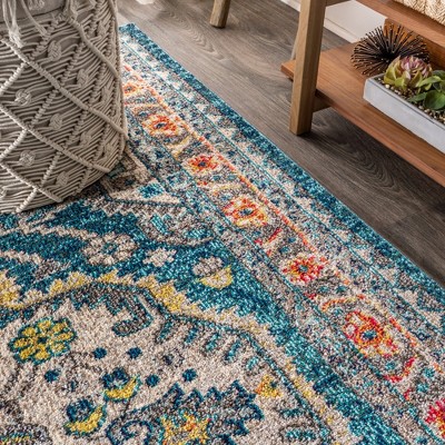 5'x8' Blue Synthetic Medallion Reversible Area Rug