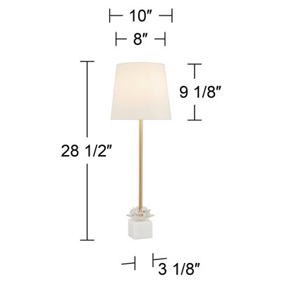 360 Lighting Phoebe Modern Glam Luxury Buffet Table Lamps 28 1/2" Tall Skinny Set of 2 Gold Metal White Tapered Drum Shade Glass Flower Accent Decor for Living Room House Home Dining Entryway