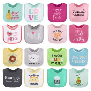 The Peanutshell Baby Girl Terry Bibs, 16 Pack for Feeding, Teething, or Drooling|Girl Foods/Neutral Foods - 1 of 4