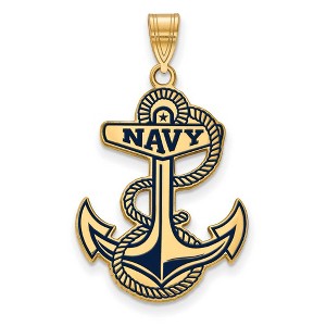 Black Bow Jewelry 14k Yellow Gold Plated Sterling Silver Navy Midshipmen NCAA Extra Large Pendant - 1 of 3