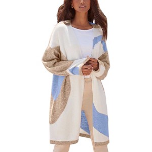 Women's Color Block Long Cardigan - LASCANA - 1 of 4