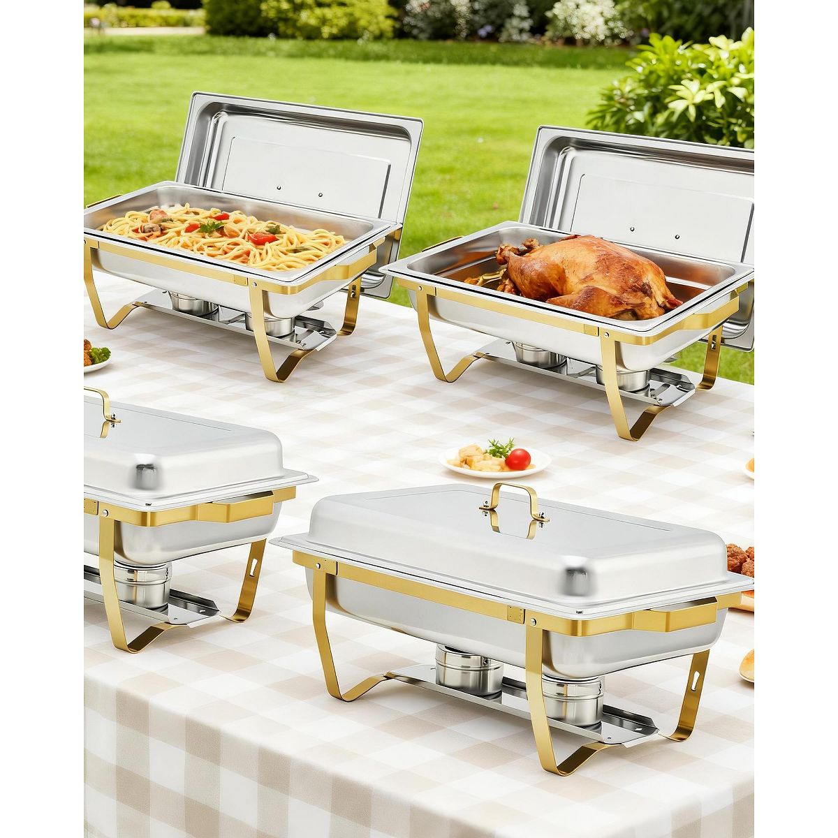 Chafing Dishes for Buffet Set, 8QT Buffet Servers and Warmers Set with Lid & Foldable Frame, Rectangular Stainless Steel Chafer Food Warmer - thumbnail 5