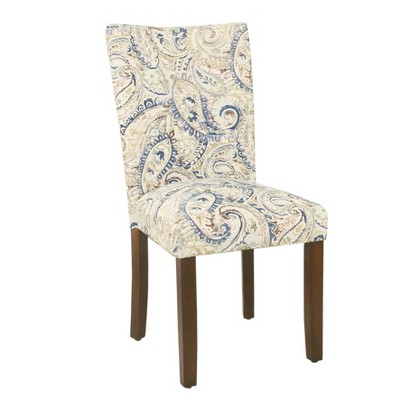 Set of 2 Blue Velvet Paisley Parsons Side Chairs with Wood Legs