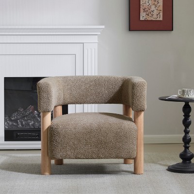 Christopher Knight Home Bram Rubberwood Boucle Upholstered Accent Arm Chair with Open Curved Back