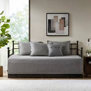 6Pcs Reversible Daybed Cover Set Rustic Lodge Herringbone Buffalo Plaid Quilted Cotton Microfiber - 1 of 4