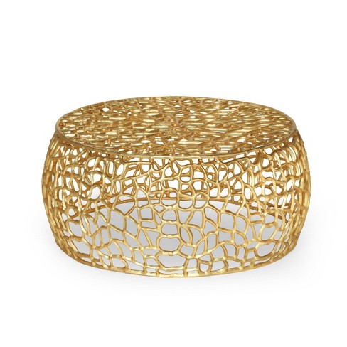 Christopher Knight Home Cortlandt Modern Handcrafted Aluminum Mesh Coffee Table Gold: Chic Pedestal Base, No Assembly Required - image 1 of 4