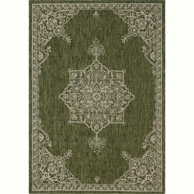 Green Rectangular Stain-Resistant Outdoor Area Rug