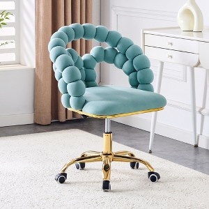 CAVINAS Velvet Leisure Chair,Upholstered Chair with Gold Five-Claw Casters,Modern Swivel Accent Chair for Living Room,Home Office - 1 of 4