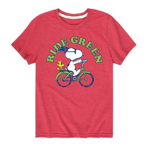 Boys' - Peanuts - Ride Green Short Sleeve Graphic T-Shirt - 1 of 4