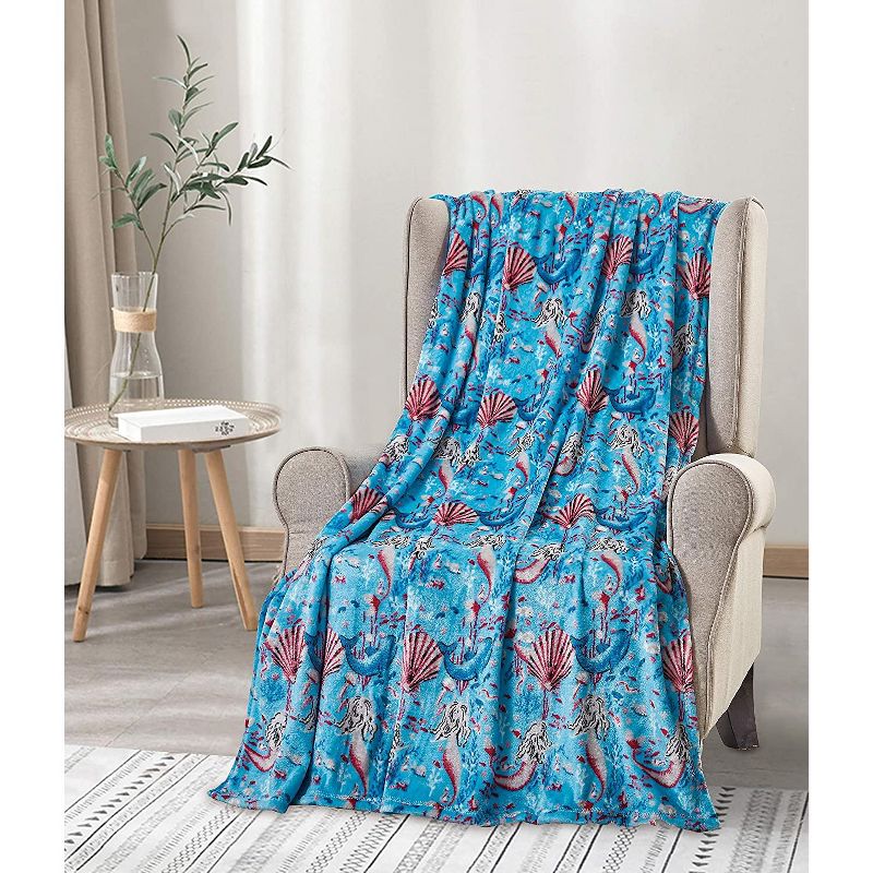 Noble House Extra Plush and Comfy Microplush Throw Blanket (50" x 60") Mermaid Paradise, 1 of 5