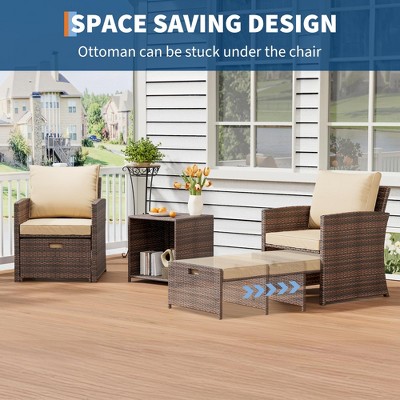 5-Piece Patio Furniture Set, Outside Bistro Set with Removable Cushions, Modern Rattan Patio Chairs Conversation Set for Porch, Garden, Balcony