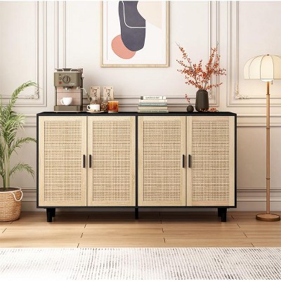 62.20"Elegant and Functional 4-Door Rattan Decorative Storage Cabinet,for Bedroom