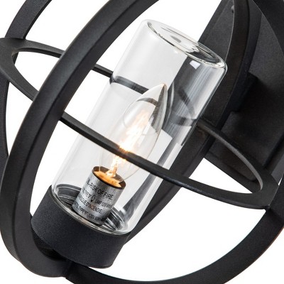 Matte Black Metal Globe Outdoor Wall Sconce with Clear Glass