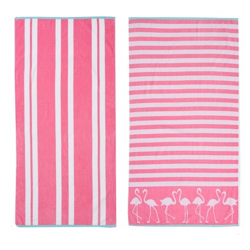 Great Bay Home Pink Flamingo & Stripes Jacquard Beach Towel - Set of Two, Best Price and Reviews