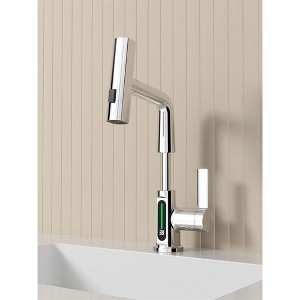 Pull-Out Lift LED Temperature Digital Display Bathroom Basin Faucet - 1 of 4