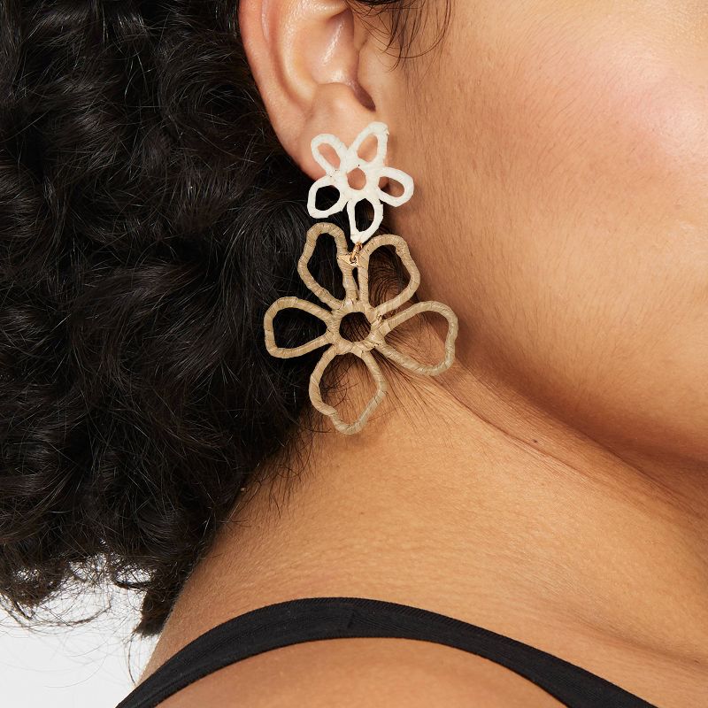 Post Two Flower Rafia Hollow Earrings - A New Day™, 2 of 4