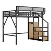 Black Metal Queen Loft Bed with Storage Shelves Stairs and High Loft Bed with Wardrobe for Kids Teens Adults - 3 of 4