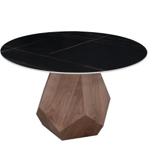 LeisureMod Nebo 47-Inch Modern Round Dining Table with Walnut Base and Glass/ Sintered Stone Top for Kitchen and Home - 1 of 4